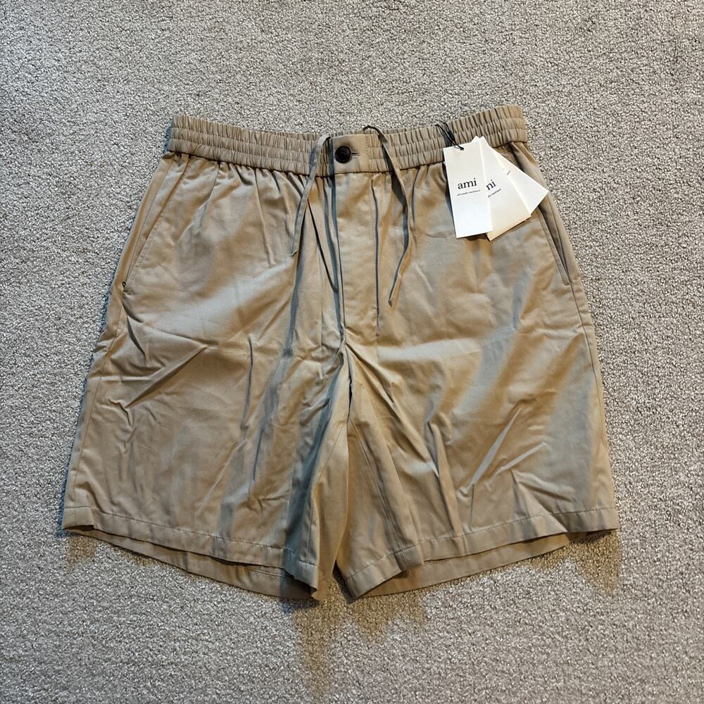 AMI Alexandre Mattiussi Mens Beige Elastic Waist Bermuda Shorts FR 42 NWT